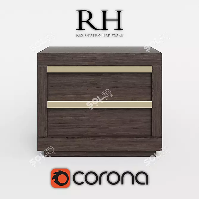 Rustic Oak Bezier Nightstand 3D model image 1