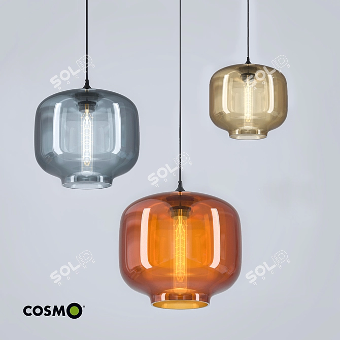 Cosmo Oculo Hanging Lamp - Glass & Steel - Height 180cm - Diameter 25cm 3D model image 1
