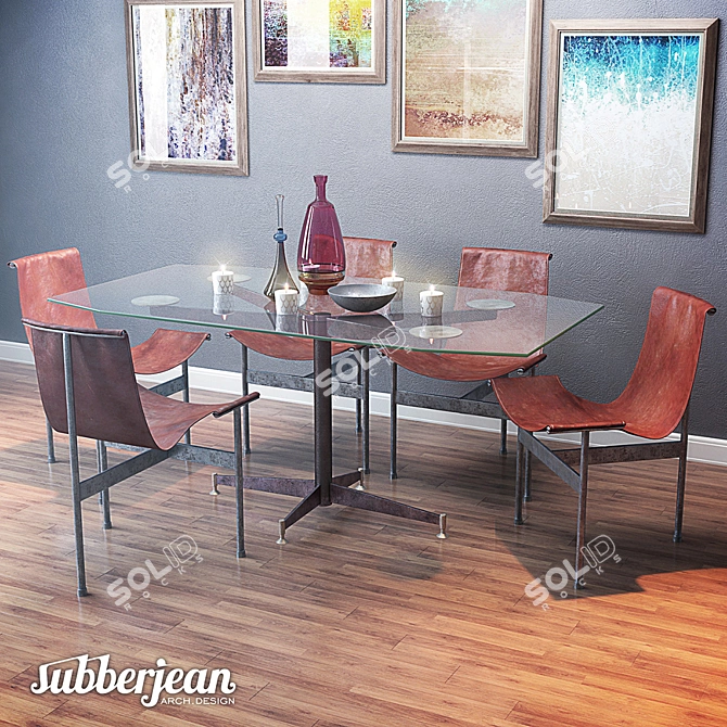 Mid-Century T-Chair & Table Set 3D model image 1