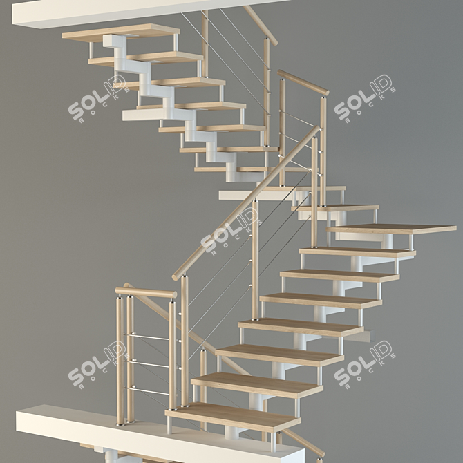 Modular Metal Frame Staircase with Open Wooden Steps 3D model image 1