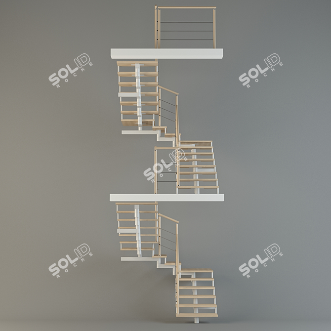 Modular Metal Frame Staircase with Open Wooden Steps 3D model image 2