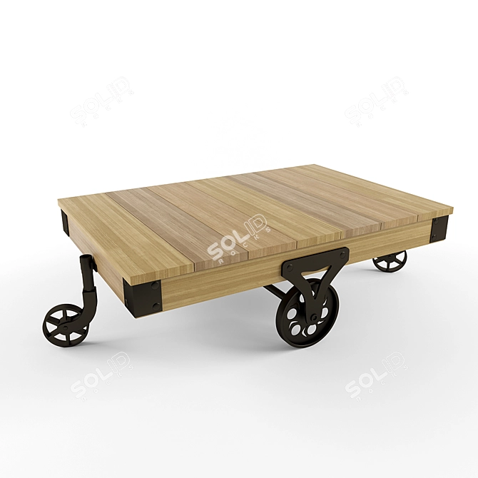 Wooden Wheeled Table 3D model image 1