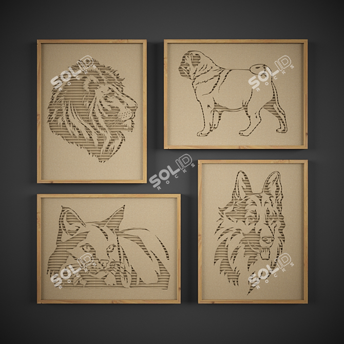 Elegant 4-Piece Framed Picture Set 3D model image 1