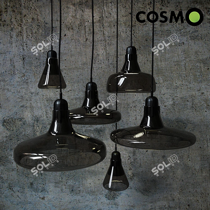 Ethereal Shadows Pendant: Grey Glass & Wood Lighting 3D model image 2