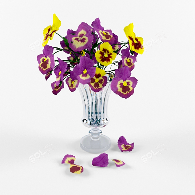 Delicate Spring Pansy Bouquet 3D model image 1