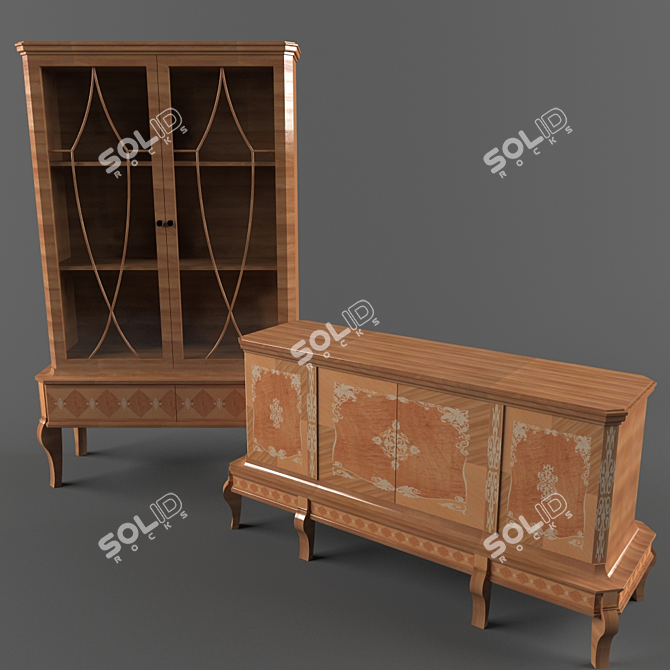 Modern Geometric Buffet & Commode 3D model image 1