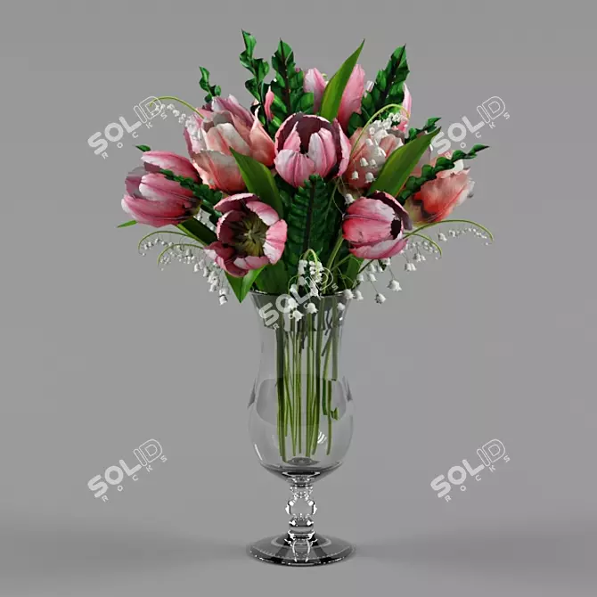 Title: Springtime Blooms: Tulips and Lilies in Vase 3D model image 1