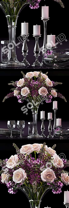 Elegant Glass Flower Vases 3D model image 1