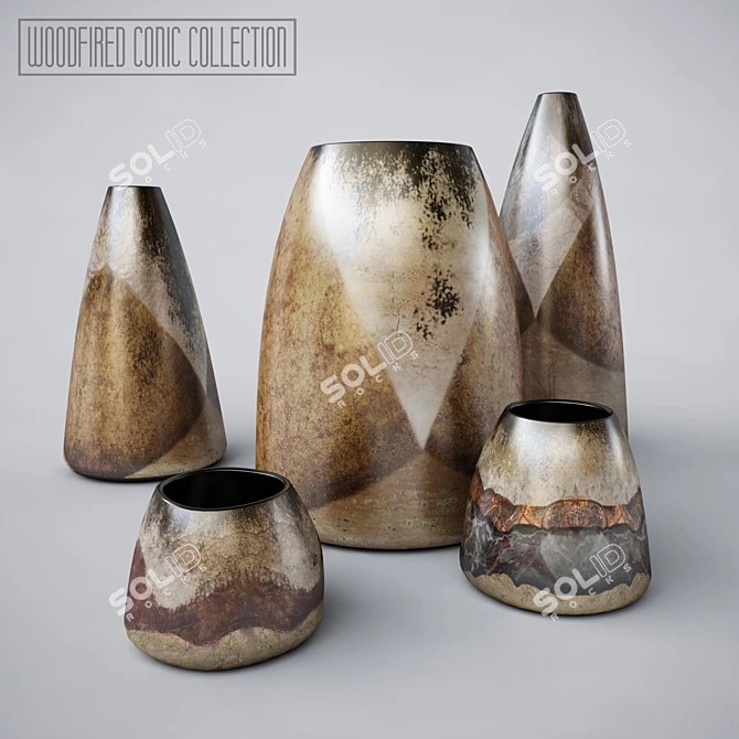 Woodfired Conic Vase Set 3D model image 1