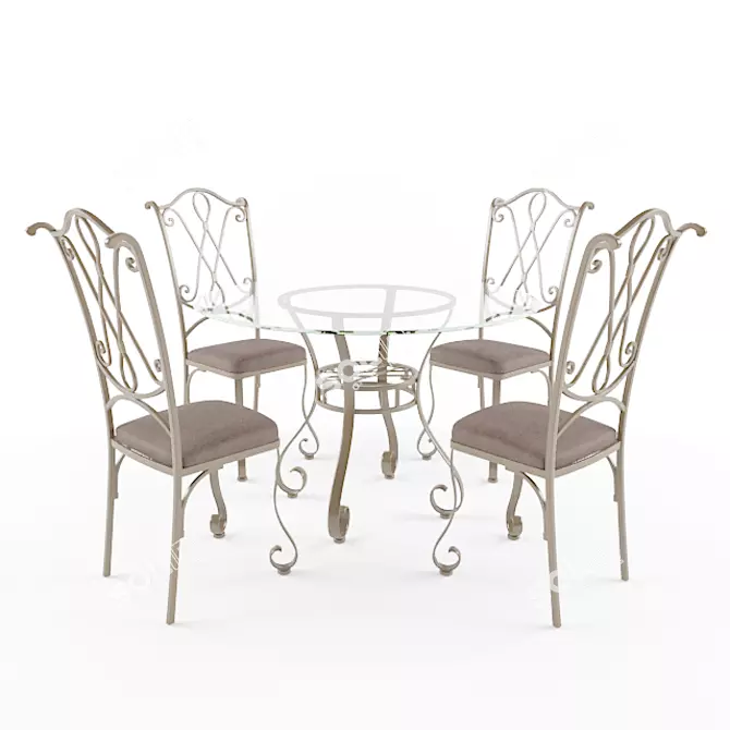 Elegant Iron Dining Set 3D model image 1