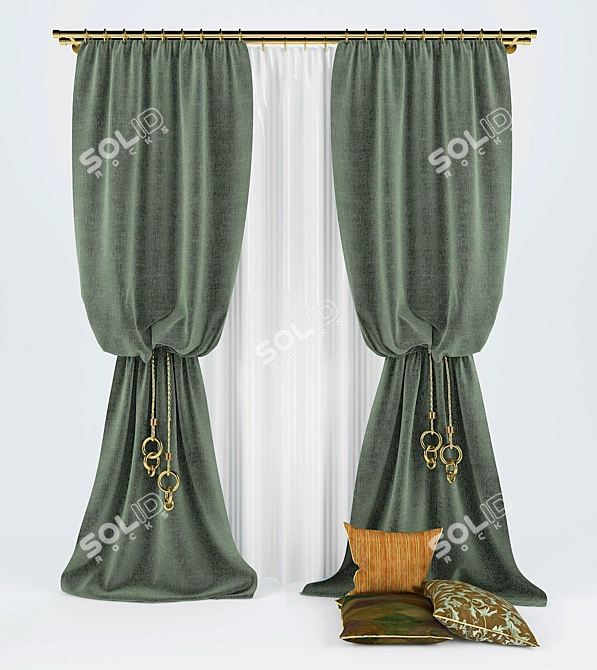 Elegant Curtain Set with Cushions 3D model image 1