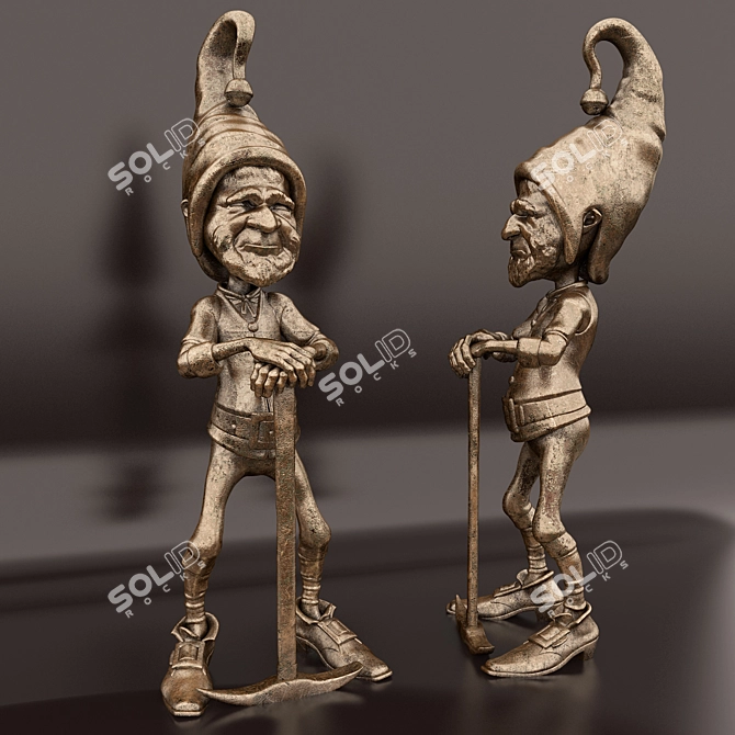 Whimsical Bronze Gnome Sculpture 3D model image 1