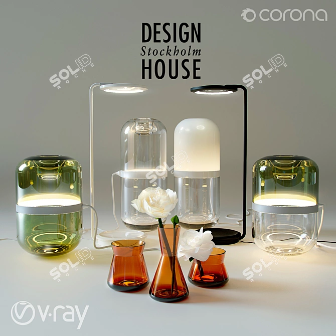 Modern Glass Lighting Set 3D model image 1