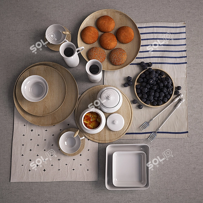 Berry Bliss: Elegant Table Setting with Blackberries 3D model image 1