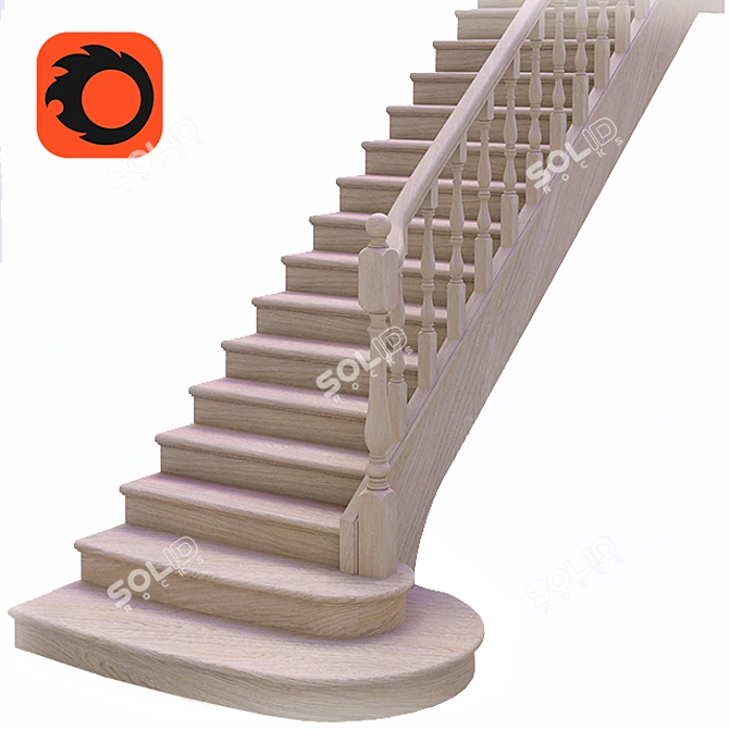 Classic Wood Stairs 3D model image 1