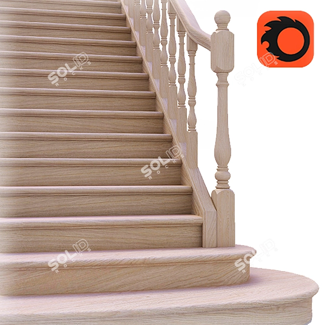 Classic Wood Stairs 3D model image 2