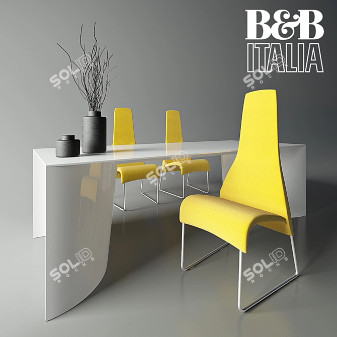 B&B Italia Lazy Chair with Archie Table Set 3D model image 2