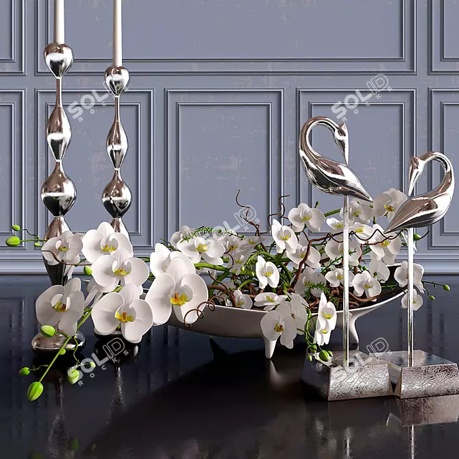 Elegant Orchid Decor Set 3D model image 1