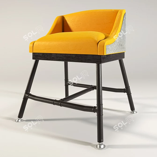 Vintage Yellow Metal Chair with Leather Seat 3D model image 1
