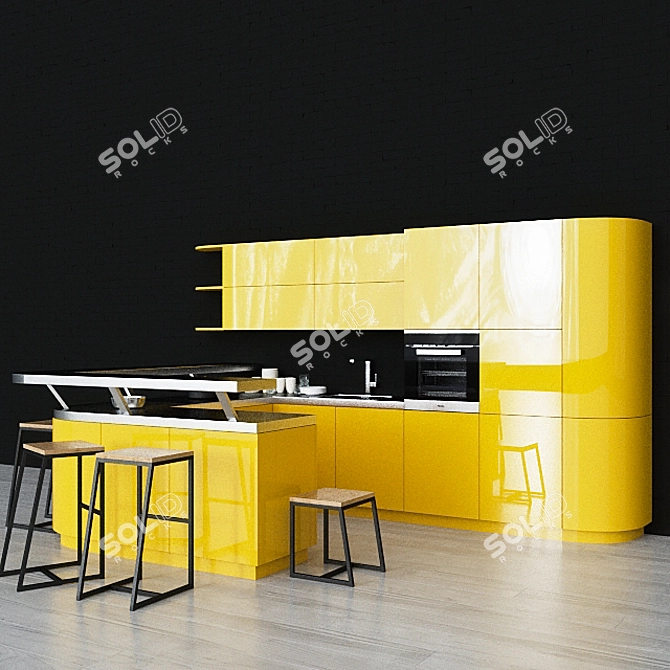 Modern Kitchen Set with Barazza Sink, Siemens Cooktop, and Miele Oven 3D model image 1