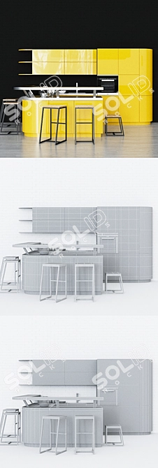 Modern Kitchen Set with Barazza Sink, Siemens Cooktop, and Miele Oven 3D model image 2