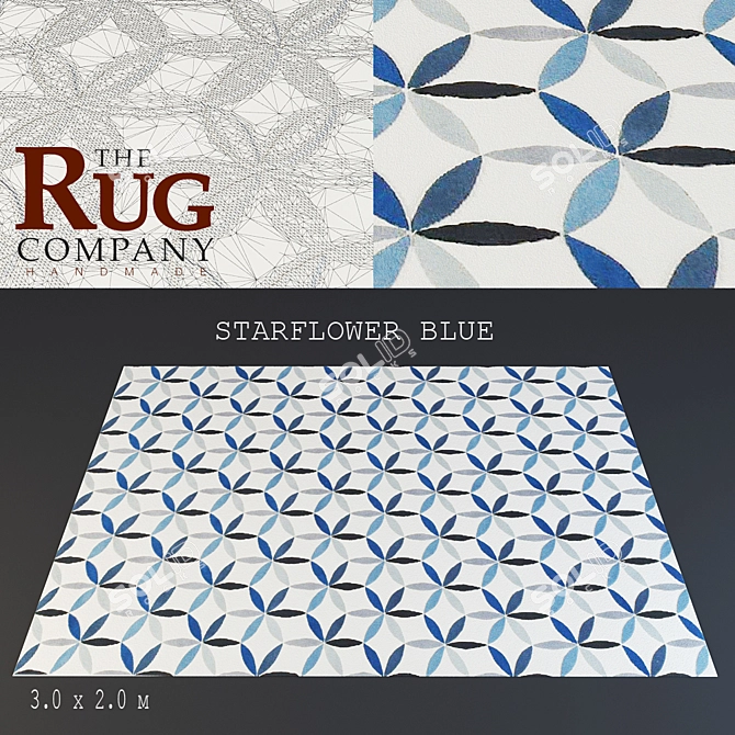 Starflower Blue Rug: Classic Elegance 3D model image 1