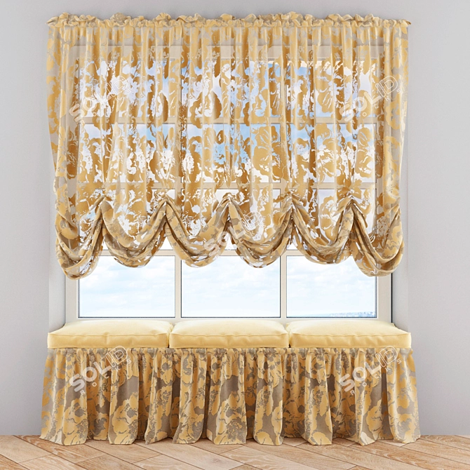 Austrian Curtain & Window Sill Pillow 3D model image 1