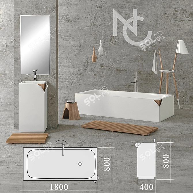 Designer Slap Bathroom Set 3D model image 1