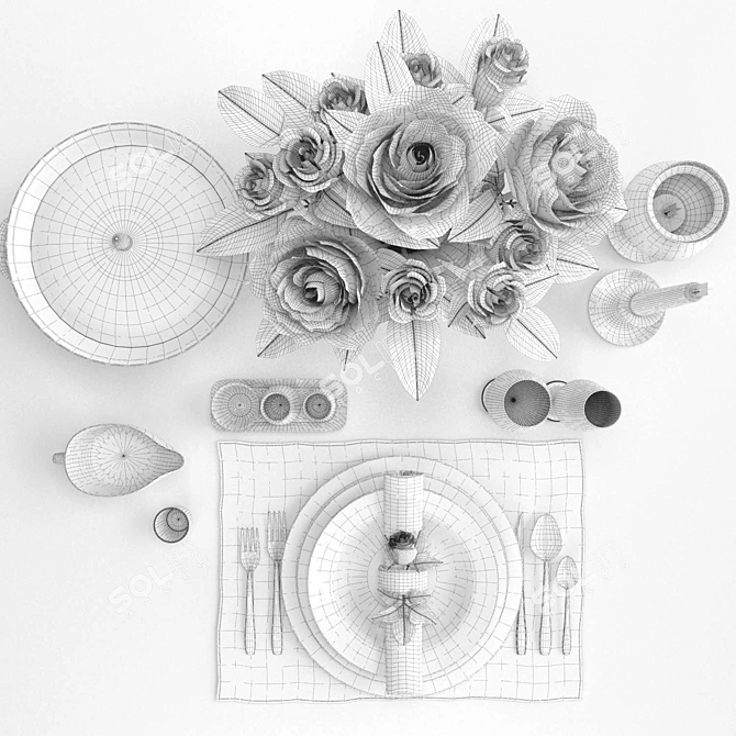 Elegant Rose-themed Table Setting 3D model image 3