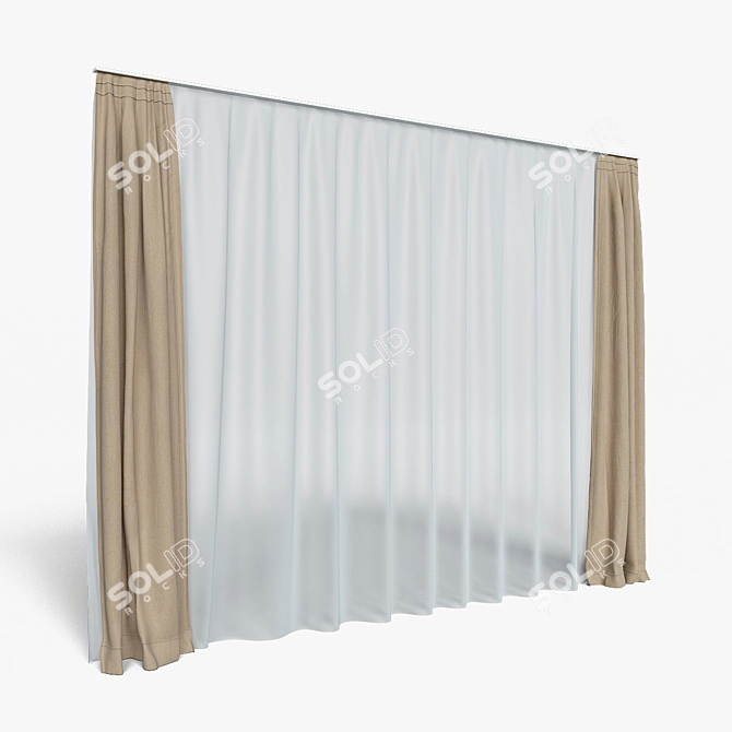 Elegant Double Layered Curtains 3D model image 1