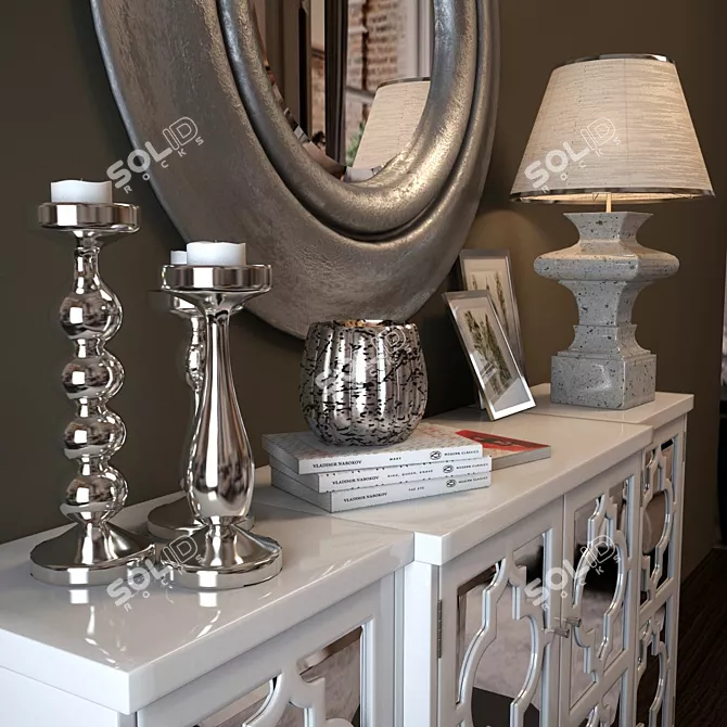 Modern White Dresser with Mirror 3D model image 3
