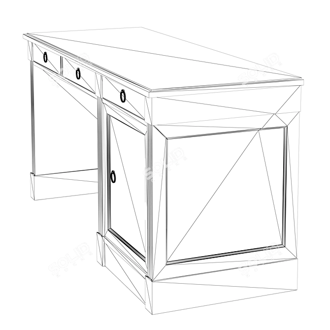Classic Executive Desk with Cabinet 3D model image 2