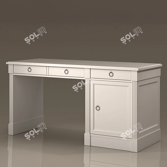 Classic Executive Desk with Cabinet 3D model image 3