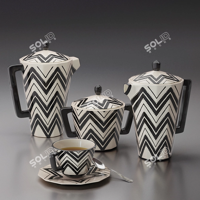 Cubist Czech Tea Set by Pavel Janák 3D model image 1