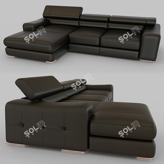 Luxury Leather Sofa with Ottoman 3D model image 1