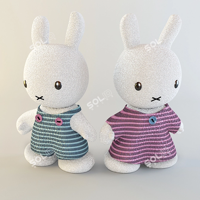 Fluffy Bunny Duo 3D model image 1