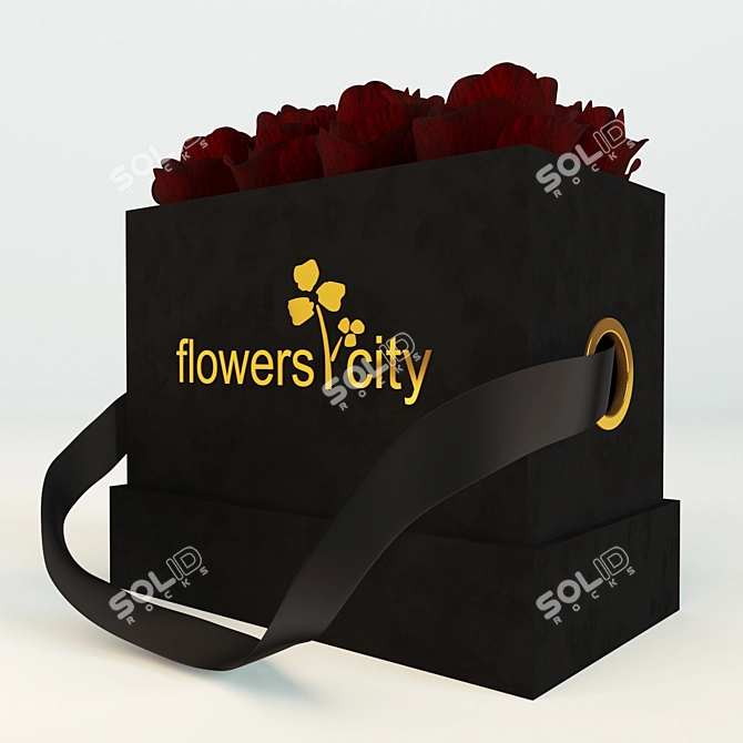 City Roses: Elegant Box with Golden Flowers 3D model image 1