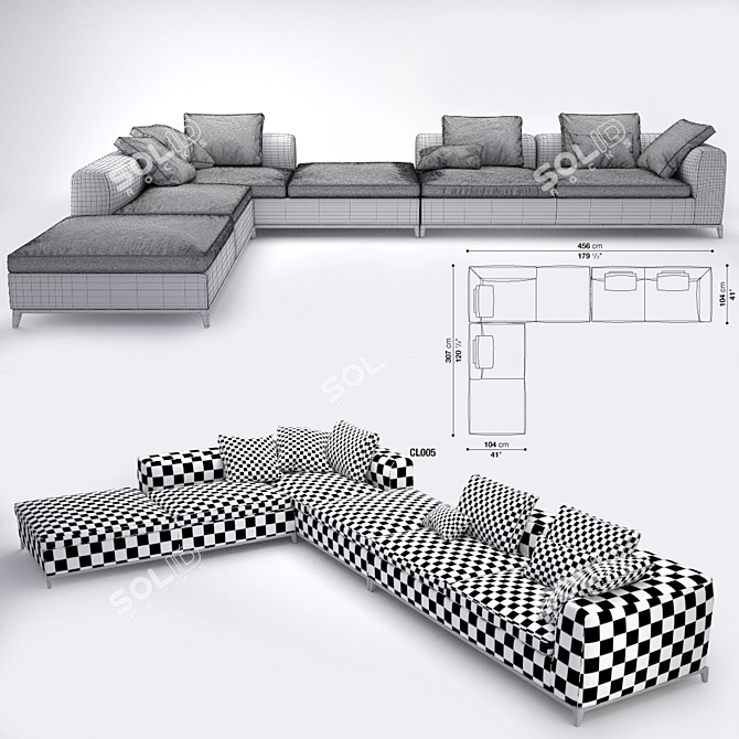 B&B Michel Club Corner Sofa 3D model image 2