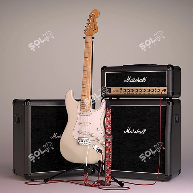 Fender Stratocaster & Marshall Haze: The Hendrix-inspired Guitar and Amplifier 3D model image 1