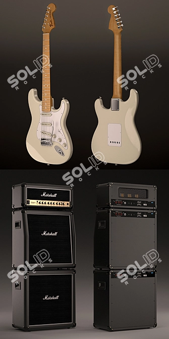 Fender Stratocaster & Marshall Haze: The Hendrix-inspired Guitar and Amplifier 3D model image 3