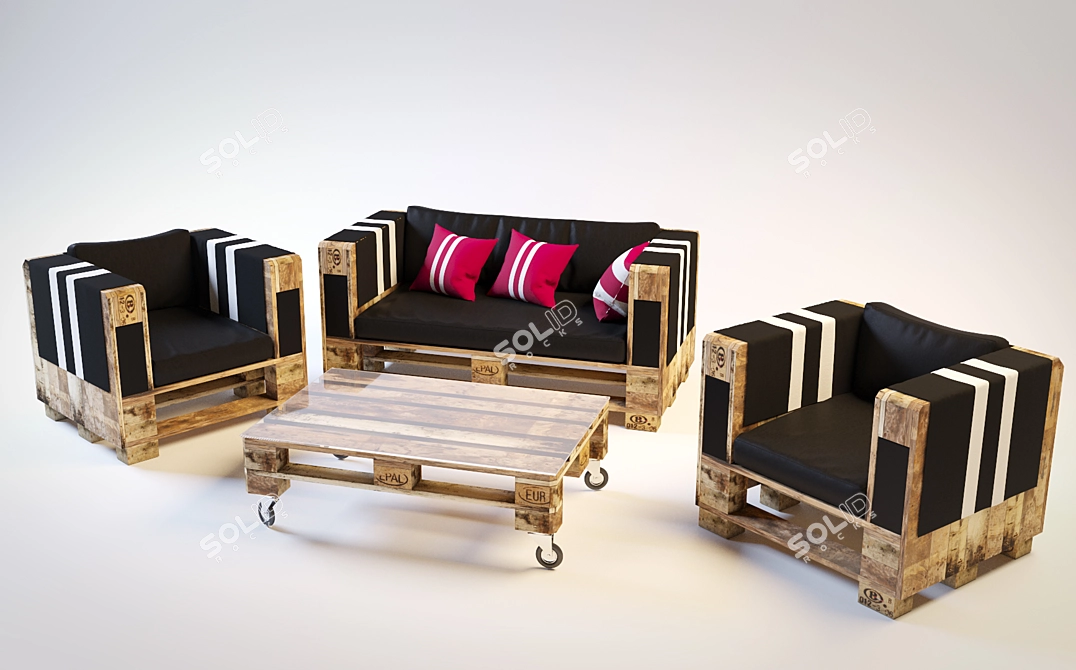 Wooden Pallet Furniture Set 3D model image 2