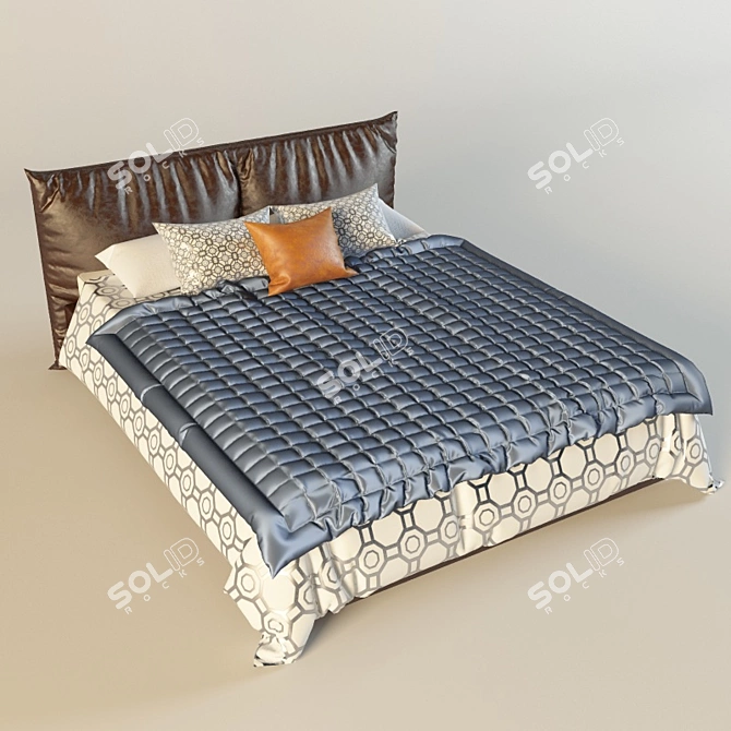 Luxury Leather Bed with 160x200 Mattress 3D model image 1