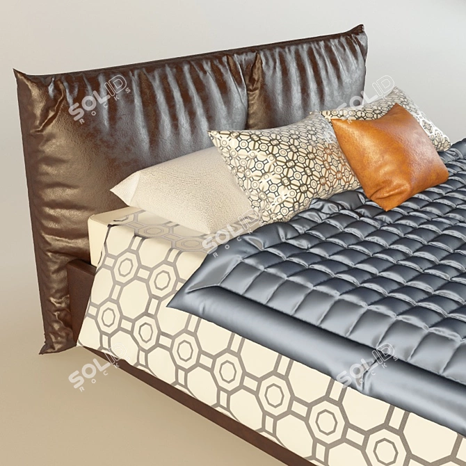 Luxury Leather Bed with 160x200 Mattress 3D model image 3