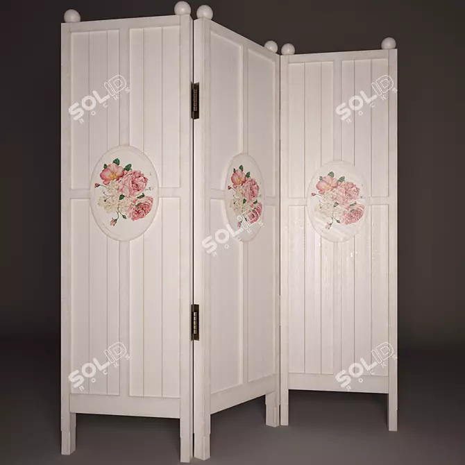 Wooden Screen with Brass Accents 3D model image 1