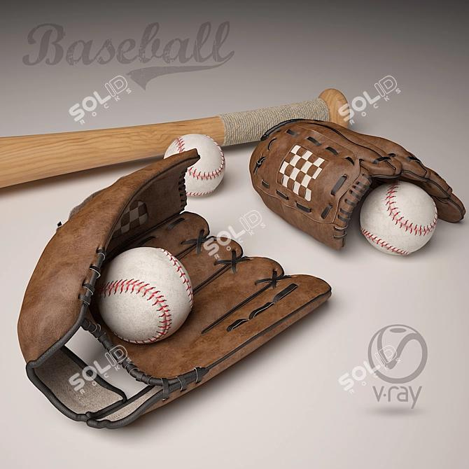 Baseball Glove & Bat Kit 3D model image 1