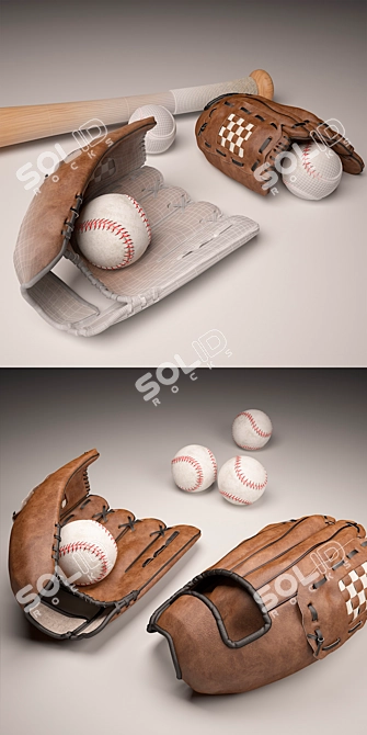 Baseball Glove & Bat Kit 3D model image 3