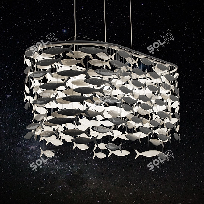 Elegant Shoal Chandelier: White Bone China 3D model image 1
