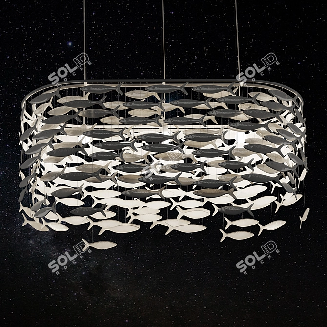 Elegant Shoal Chandelier: White Bone China 3D model image 2