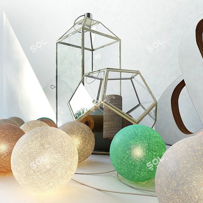 Versatile Decor Set: Cotton Balls, Spools, Candle & Corks 3D model image 2