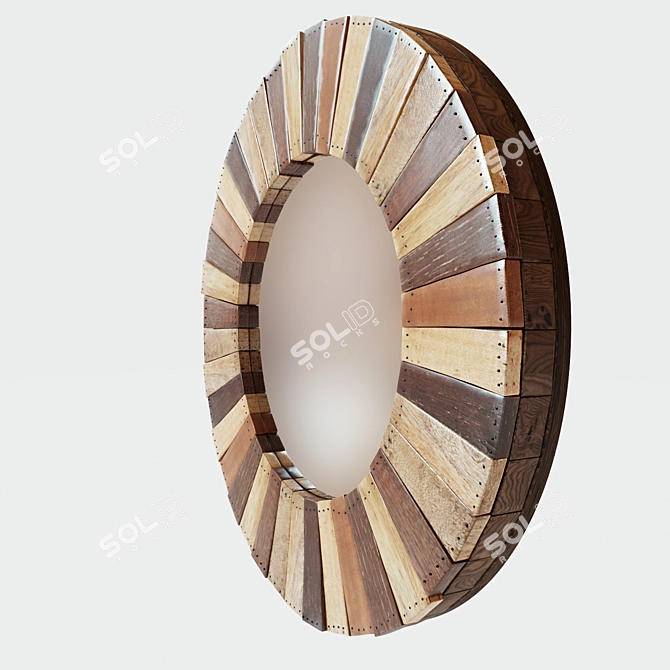 Handcrafted Circular Wooden Mirror 3D model image 2